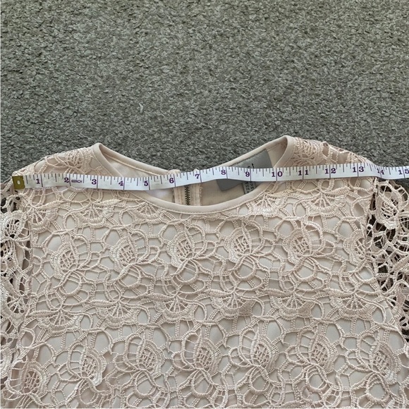 Coast Lace Shift Mini Dress Size 16 Short Sleeve Blush Pink Back Zip - Picture 8 of 12